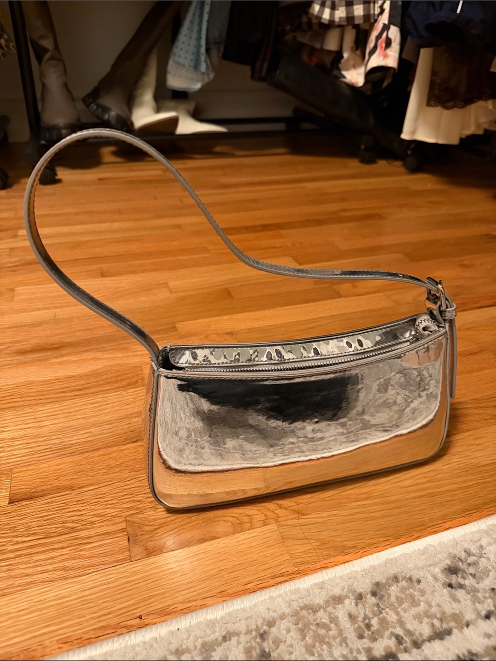 OAK + FORT Metallic Silver Shoulder Bag